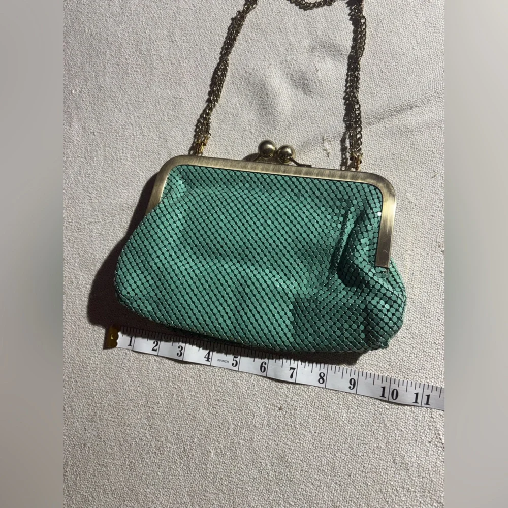 Zara Teal Mesh Art Deco Frame Bag with Chain Strap - Picture 4 of 9